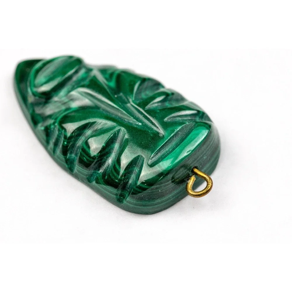 Vintage Carved Malachite Tribal Mask Pendant, Green Stone Totem Face Jewelry